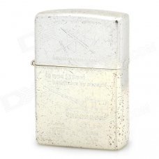 Retro Worn Tank Pattern Windproof Fluid Fuel Lighter - Silver