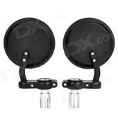 DIY Round Motorcycle Aluminum Alloy Rear Back Rearview Mirrors - Black + Silver (Pair)