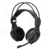 E-3LUE HS909 Mazer Stylish Headphones w/ Microphone / LED - Black + Blue (3.5mm Plug / 280cm)