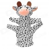 Cute Cow Animal Shaped Soft Cloth Hand Puppet - White + Black