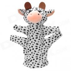 Cute Cow Animal Shaped Soft Cloth Hand Puppet - White + Black