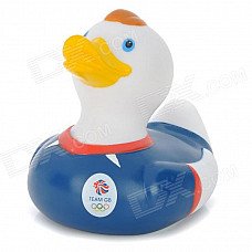 121205 Team GB Clothes Pattern Funny Floating PVC Duck Bath Toy for Kids - Sapphire Blue + White