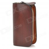 Cow Leather Zipper Car Key Holder Case Bag - Brown