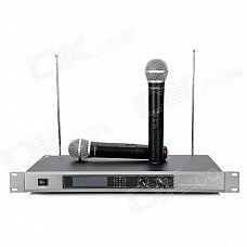 EU-630 3.0" LCD 2-Channel Wireless Microphone System w/ Dual Wireless Microphones - Black + Silver EU-630 3.0" LCD 2-Channel Wireless Microphone System w/ Dual Wireless Microphones - Black + Silver