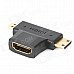 WING-TURN WT-0284-HPCPD-F HDMI Female to Mini HDMI Male / Micro HDMI Male Adapter - Black + Golden WING-TURN WT-0284-HPCPD-F HDMI Female to Mini HDMI Male / Micro HDMI Male Adapter - Black + Golden
