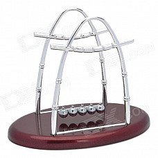 H51S Newton's Cradle Balance Balls Science Pendulum Desktop Toy - Red Brown + Silver
