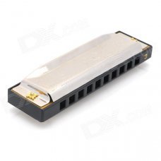 10-Hole C-Key Blues Harp Harmonica - Black + Silver + Golden