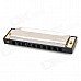 10-Hole C-Key Blues Harp Harmonica - Black + Silver + Golden