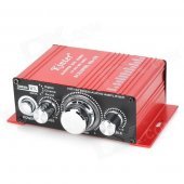 Mini Aluminum Alloy 2-Channel 100W Hi-Fi Stereo Home / Car Amplifier - Red (DC 12V)