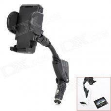 Dual-USB Car Charger + Cell Phone Holder for Iphone / Blackberry / HTC / Samsung / Nokia / Motorola