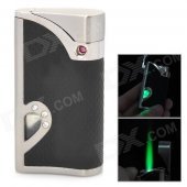 Windproof Green Flame LED Backlight Stainless Steel Butane Jet Torch Lighter - Black + Silver