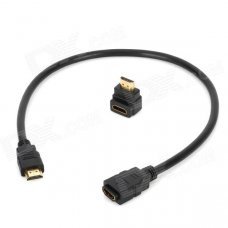 HDMI V1.3 Male to Female Connection Cable w/ Angle HDMI Adapter - Black (53cm) HDMI V1.3 Male to Female Connection Cable w/ Angle HDMI Adapter - Black (53cm)