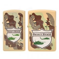 JINJIAN 4951 Cool Desert Shield Pattern Windproof Kerosene Lighters - Apricot + Coffee (2 PCS)