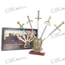 Rapier Style Letter Opener Knives with Stand (25cm 5-Knife Set)