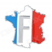 LZ003 French Flag Pattern / Map Shape Aluminum Alloy DIY Car Sticker - Red + Blue + White + Silver