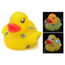 Duck Doll Style Rubber Latex Bath Toy w/ Light Effect for Baby - Yellow + Blue (2 x AG1130)