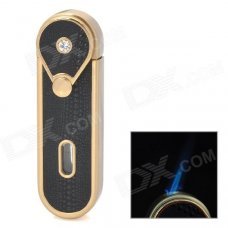 Windproof Stainless Steel Butane Jet Torch Lighter w/ LED Indicator - Black + Golden Windproof Stainless Steel Butane Jet Torch Lighter w/ LED Indicator - Black + Golden