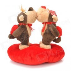 Sweat Kiss Monkey Couple Doll Valentines Gift - Red + Brown + Beige