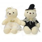 Wedding Bears Shaped Plush Toy - Beige + Black (Pair)