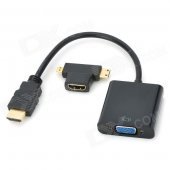 3-in-1 1080P HDMI Male to VGA Female Converter Cable + Micro HDMI / Mini HDMI to HDMI Female Adapter