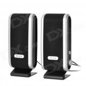 HY-218 Mini USB Power 8W Speakers - Black + Silver (2 PCS)