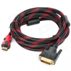 Gold-Plated HDMI Male to DVI 24 + 1 Male Connection Cable - Red + Black (3m) Gold-Plated HDMI Male to DVI 24 + 1 Male Connection Cable - Red + Black (3m)