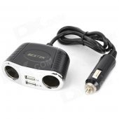 BESTEK MRS152UV Dual USB Dual Cigarette Lighter Charging Adapter Socket w/ Car Power Charger - Black
