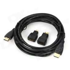 HDMI Male to Male HD Audio Video Connection Cable w/ Micro + Mini HDMI Adapter - Black (5m) HDMI Male to Male HD Audio Video Connection Cable w/ Micro + Mini HDMI Adapter - Black (5m)