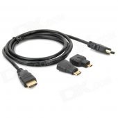 3-in-1 HDMI Male to HDMI Male Cable + HDMI Female to Micro HDMI / Mini HDMI Male Adapters - Black
