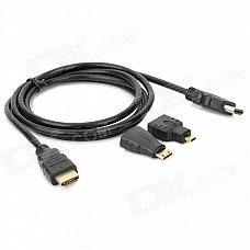 3-in-1 HDMI Male to HDMI Male Cable + HDMI Female to Micro HDMI / Mini HDMI Male Adapters - Black 3-in-1 HDMI Male to HDMI Male Cable + HDMI Female to Micro HDMI / Mini HDMI Male Adapters - Black