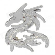 CYS003 DIY Cool 3D Dragon Shape Metal Rhinestone Car Decoration Sticker - Silver