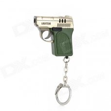 R5001C Mini Pistol Shaped Butane Lighter w/ Keychain - Golden + Blackish Green