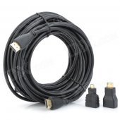 3-in-1 HDMI Male to HDMI Male Cable + HDMI Female to Micro HDMI / Mini HDMI Male Adapters - Black