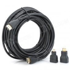 3-in-1 HDMI Male to HDMI Male Cable + HDMI Female to Micro HDMI / Mini HDMI Male Adapters - Black 3-in-1 HDMI Male to HDMI Male Cable + HDMI Female to Micro HDMI / Mini HDMI Male Adapters - Black