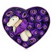 Plush Bear Decoration Heart Style Rose Soap Flower - Purple + Beige