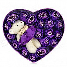 Plush Bear Decoration Heart Style Rose Soap Flower - Purple + Beige