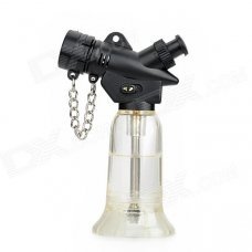 FS355 Plastic Windproof Butane Gas Lighter w/ Fire Lock Chain - Silver + Translucent Blue
