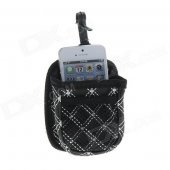 PU Leather Nylon Anti-Skid Phone Bag for Car - Black + White