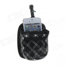 PU Leather Nylon Anti-Skid Phone Bag for Car - Black + White PU Leather Nylon Anti-Skid Phone Bag for Car - Black + White