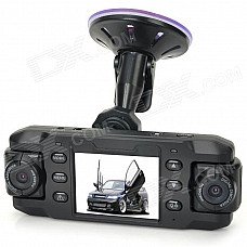 X8000A 1.3 MP CMOS 140' Wide Angle Dual Lens + 180' Rotatable Lens Car DVR w/ GPS / G-sensor - Black
