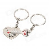 QIN-3 "I Love You" Zinc Alloy Keychain for Lovers - Silver (2 PCS)