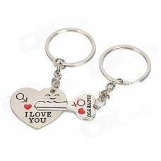 QIN-3 "I Love You" Zinc Alloy Keychain for Lovers - Silver (2 PCS)