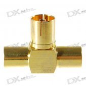 Gold Plated TV Aerial Socket 1-Female 2-Male T-Connector