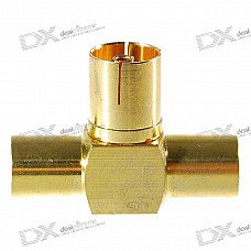 Gold Plated TV Aerial Socket 1-Female 2-Male T-Connector