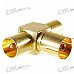 Gold Plated TV Aerial Socket 1-Female 2-Male T-Connector