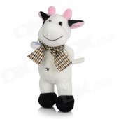 Smilling Short Plush Cow w/ Bowknot / Suction Cup Doll Toy - Pink + White