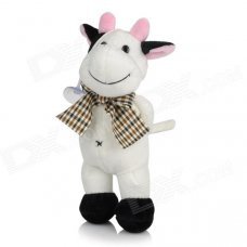 Smilling Short Plush Cow w/ Bowknot / Suction Cup Doll Toy - Pink + White