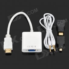 3-in-1 Micro HDMI / Mini HDMI / HDMI to VGA + 3.5mm Audio Video Adapter - White + Black 3-in-1 Micro HDMI / Mini HDMI / HDMI to VGA + 3.5mm Audio Video Adapter - White + Black