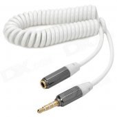 Retractable 3.5mm Male to Female Audio Spring Cable - White + Silvery Grey (36cm)