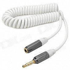 Retractable 3.5mm Male to Female Audio Spring Cable - White + Silvery Grey (36cm)